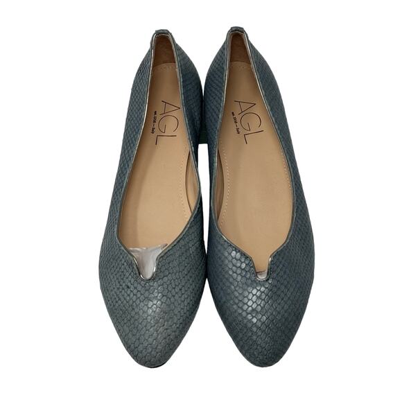 AGL Mimosa Snake Embossed Ballet Flat in Blue Grey - Picture 4 of 9
